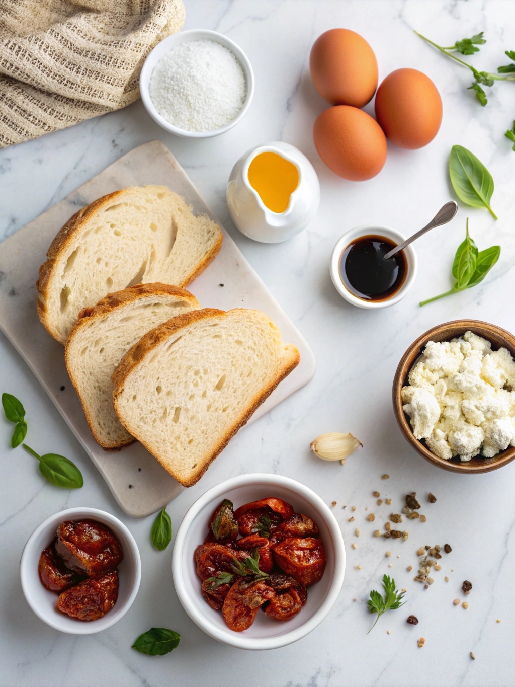 ingredients for sun dried tomato and feta stuffed