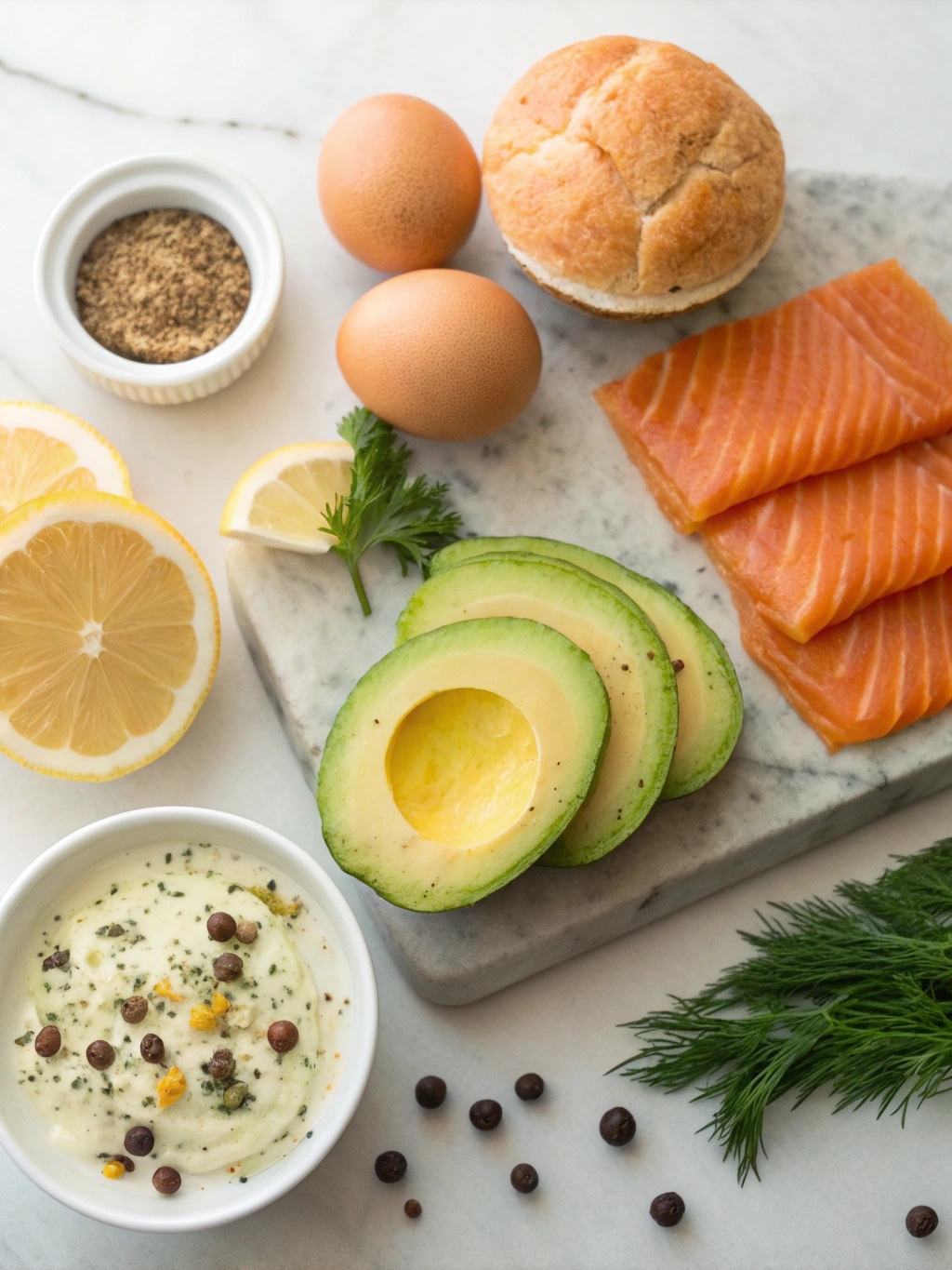 ingredients only for smoked salmon and avocado egg