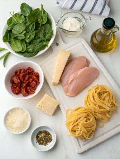 ingredients for creamy tuscan chicken fettuccine n