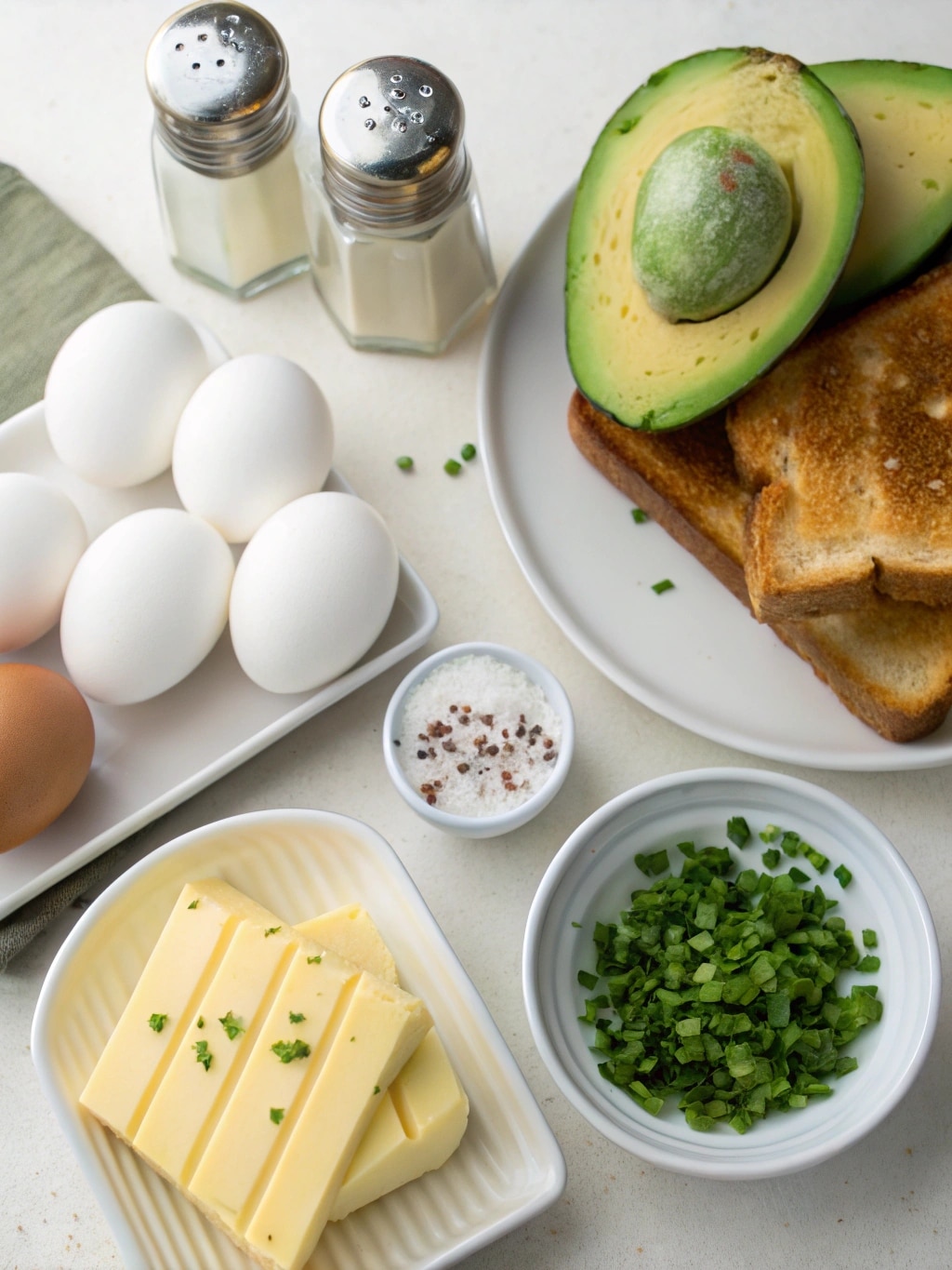ingridient eggs butter salt pepper toast chiv 1