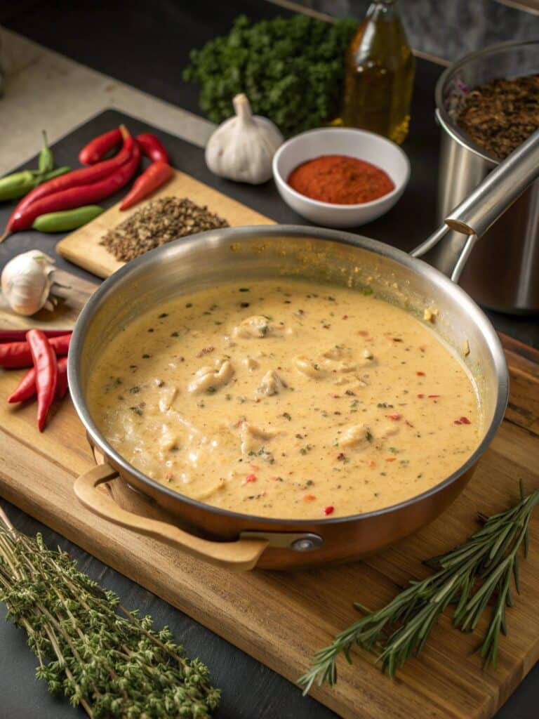 making creamy jerk alfredo sauce