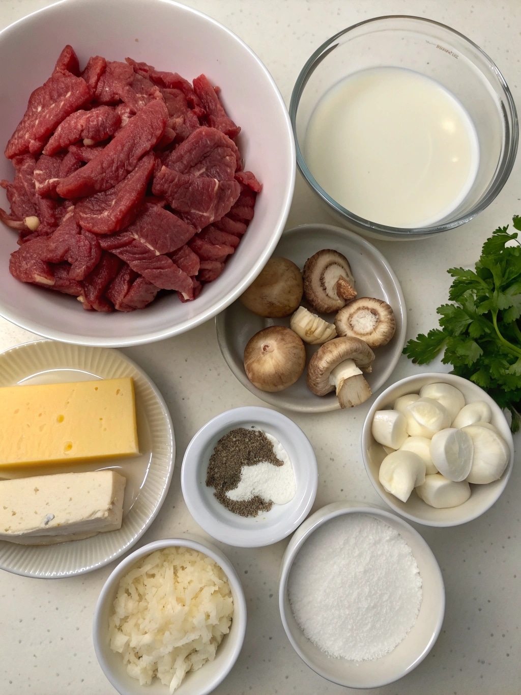 ingredients for beef stroganoff without pasta laid