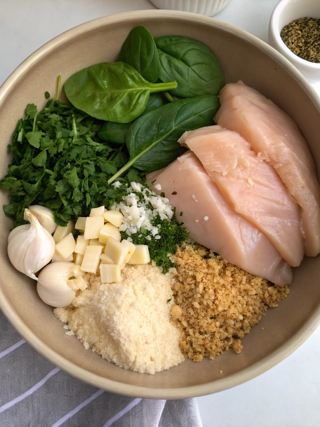 ingredients for stuffed chicken breast cooking in