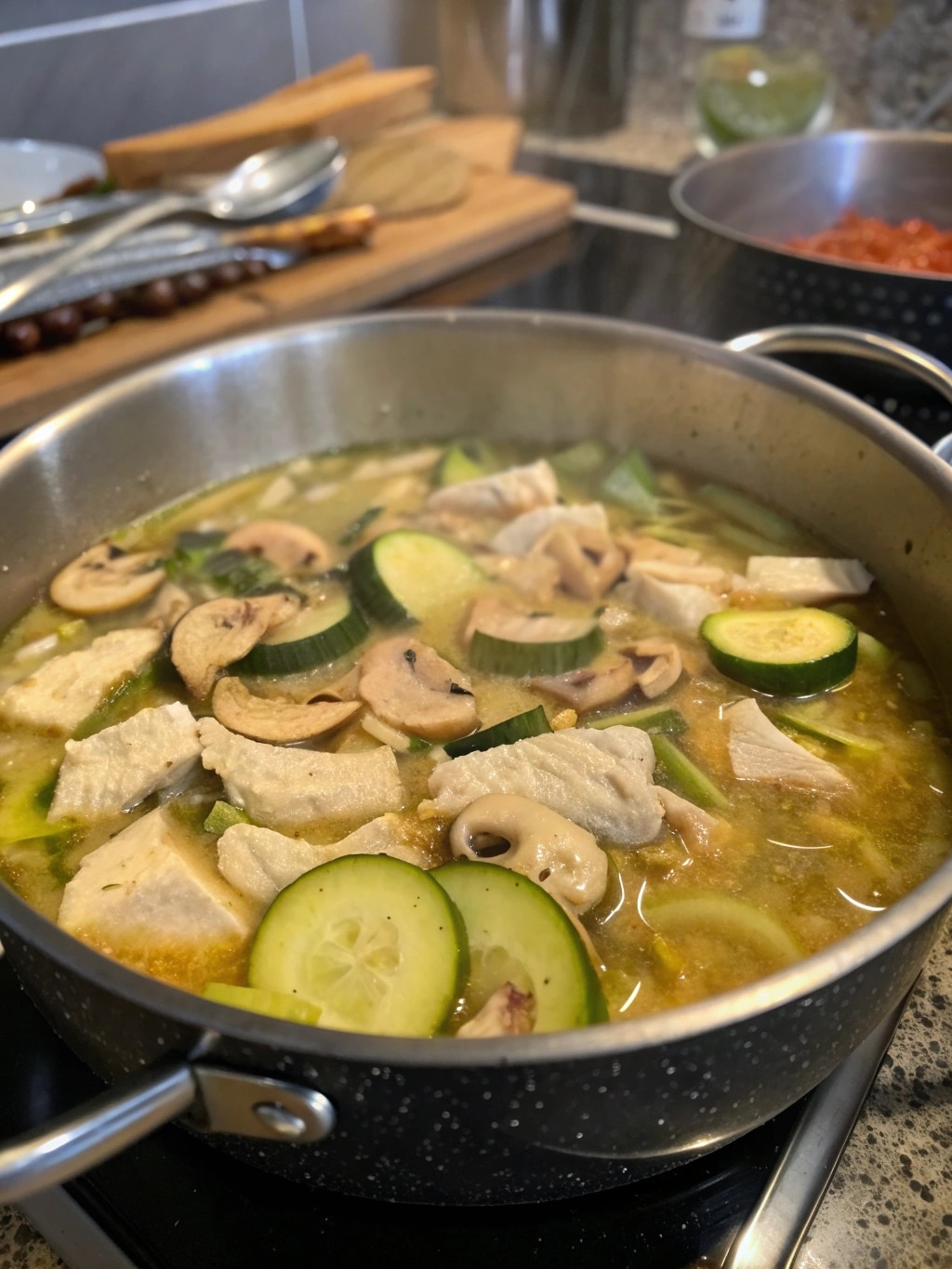 zucchini mushroom soup with chicken cooking