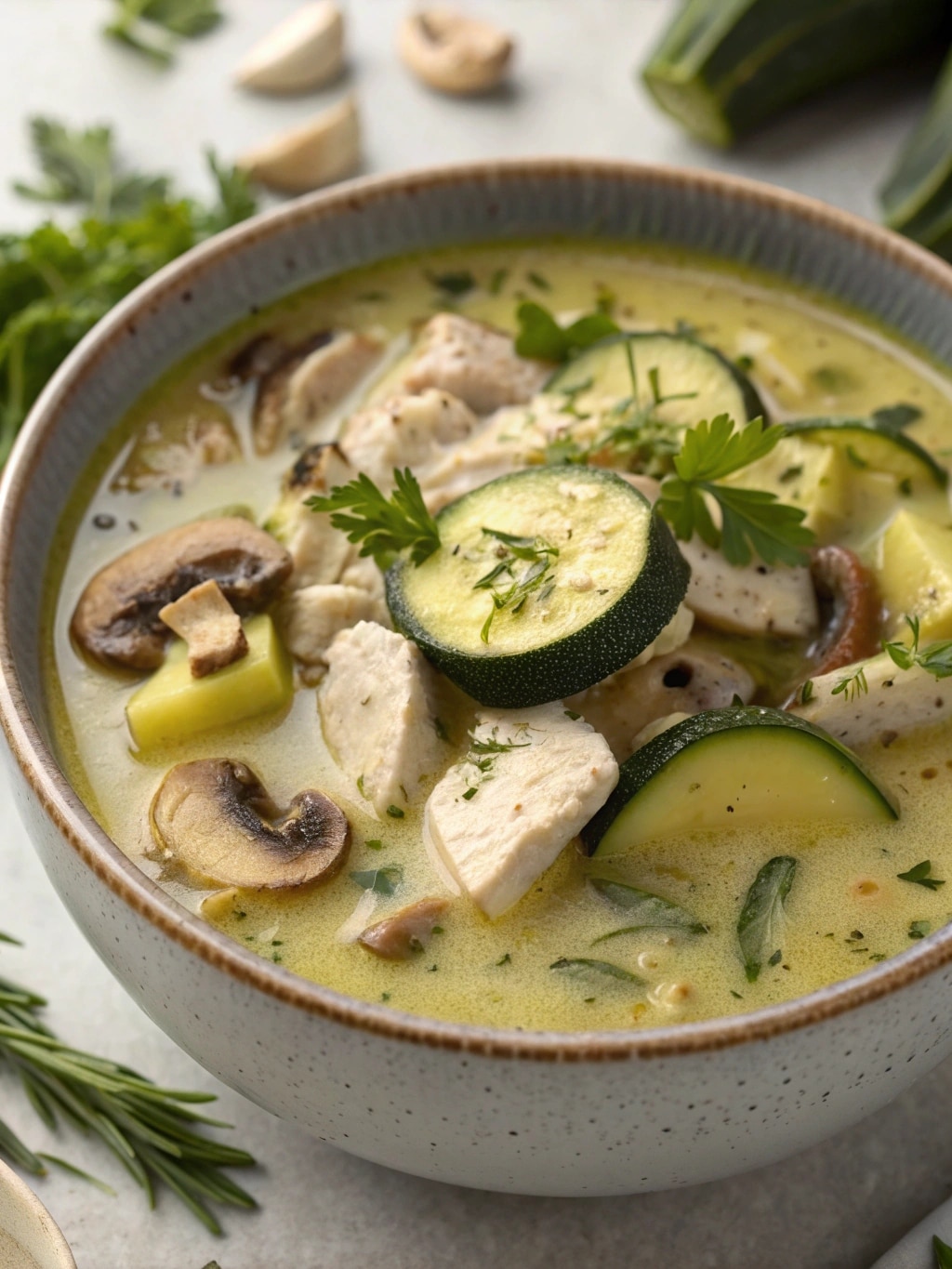 Zucchini Mushroom Soup with Chicken