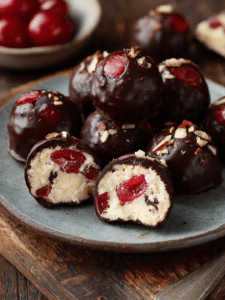 Martha Washington Candy Recipe with cherries arranged on holiday plate