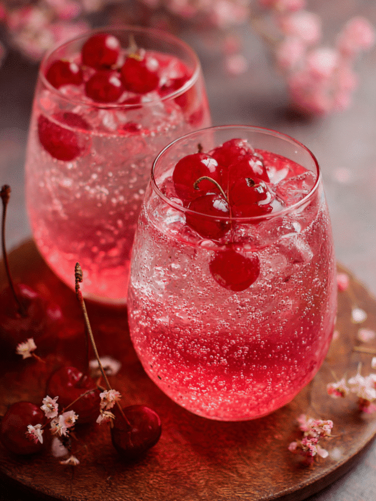 Pink gelatin recipe in glass jars on white marble background