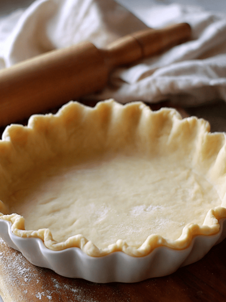 Pie crust recipe in mixing bowl with flour and butter cubes