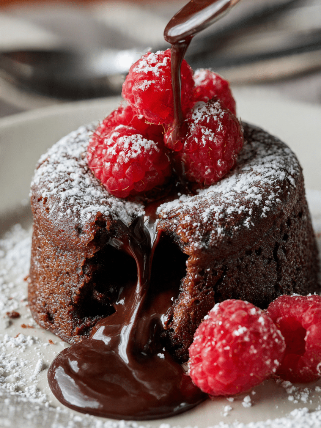 How to Make Chocolate Lava Cake 1 Chocolate lava cake with molten center on dessert plate