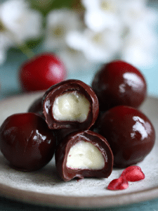 cherry cordials recipe with liquid center on rustic holiday plate