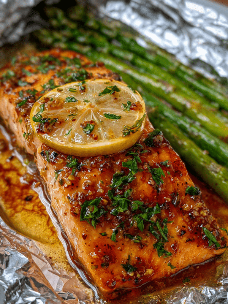 Home Page 15 honey garlic butter salmon in foil freshly baked with garlic butter glaze