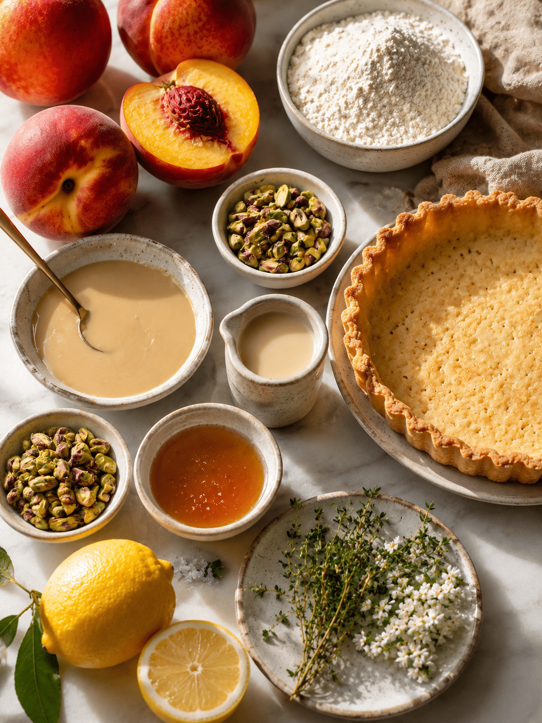 Summer Peach and Tahini Tart ingredients