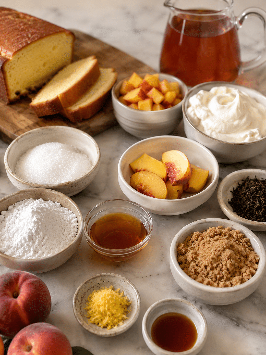 ingredients for Peach Iced Tea Pound Cake Trifles
