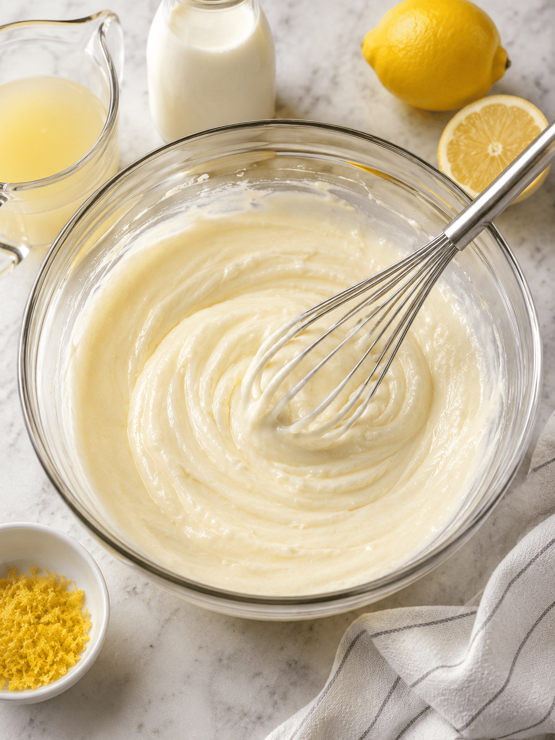 Creamy lemonade step 1 whisking lemon juice with condensed milk