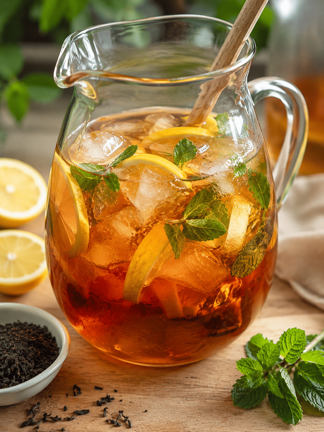 Iced tea recipe homemade cooling in a pitcher before serving