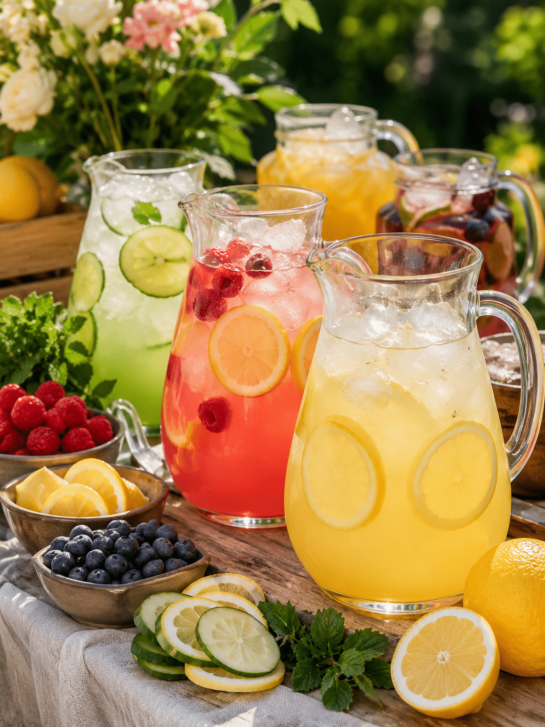 Lemonade Bar Recipes for a Fresh, Easy Party Drink Station 1 Lemonade bar recipes featured party drink station with fruit syrups and fresh lemon slices