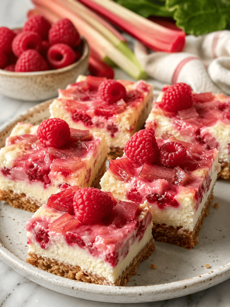 Rhubarb-Raspberry Cheesecake Squares Recipe for Creamy Spring Bars