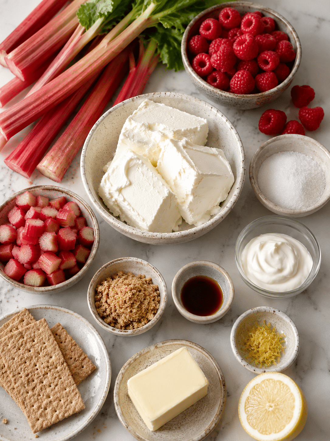 Rhubarb Raspberry Cheesecake Squares ingredients