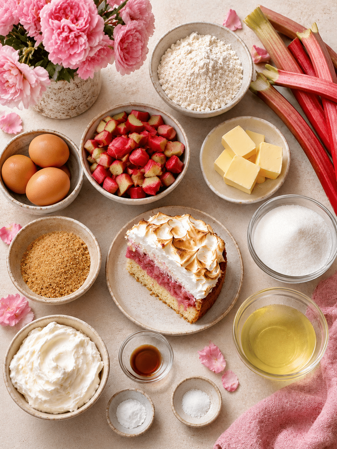 Rosy Rhubarb Meringue Cake ingredients