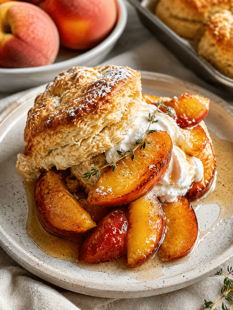 Sweet Biscuits with Roasted Peaches: Cozy Summer Dessert