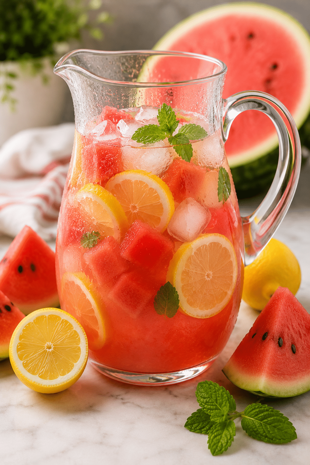 Watermelon lemonade recipe served in tall glasses over ice