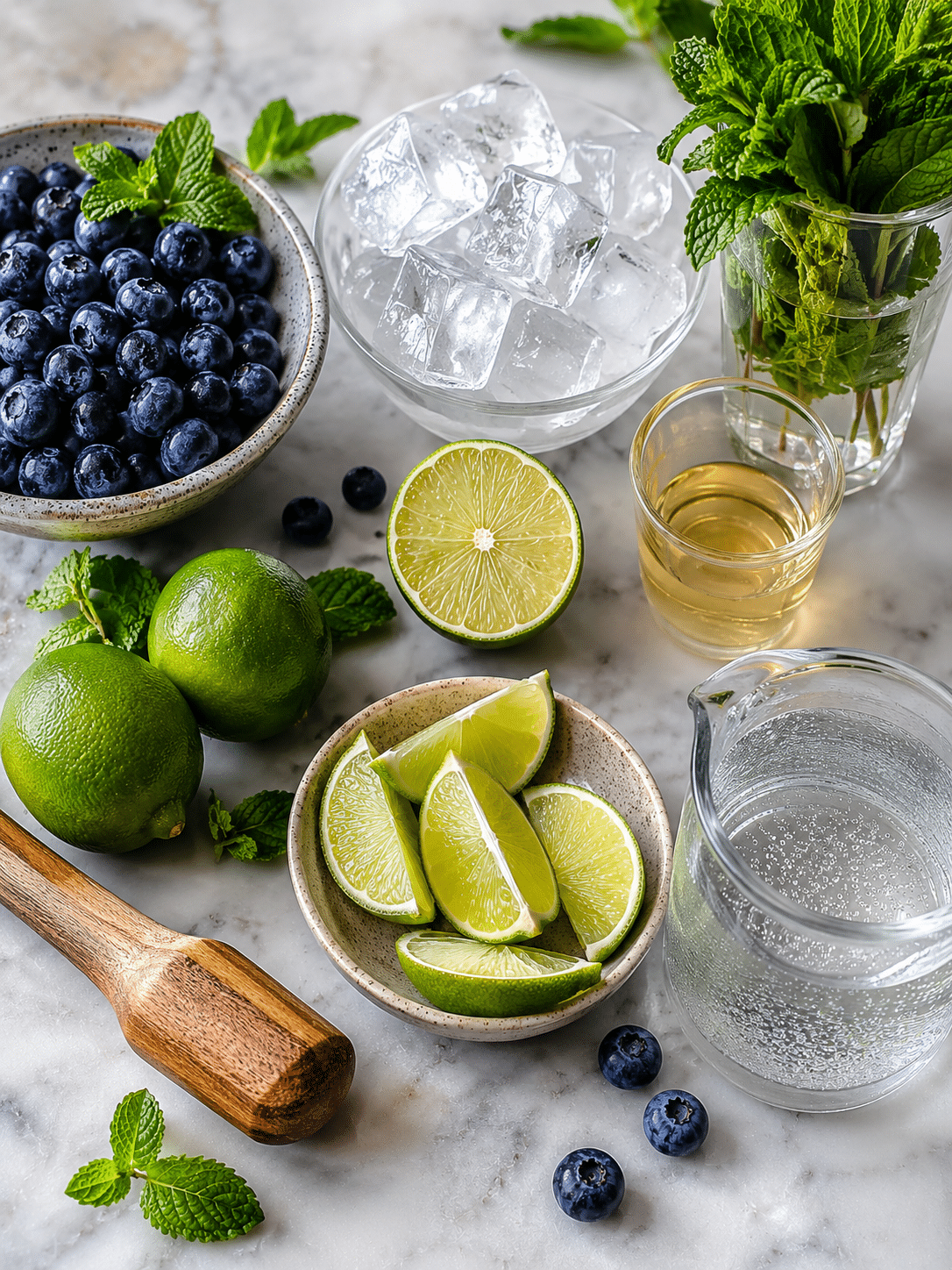 ingredients for Blueberry Mojito Mocktail
