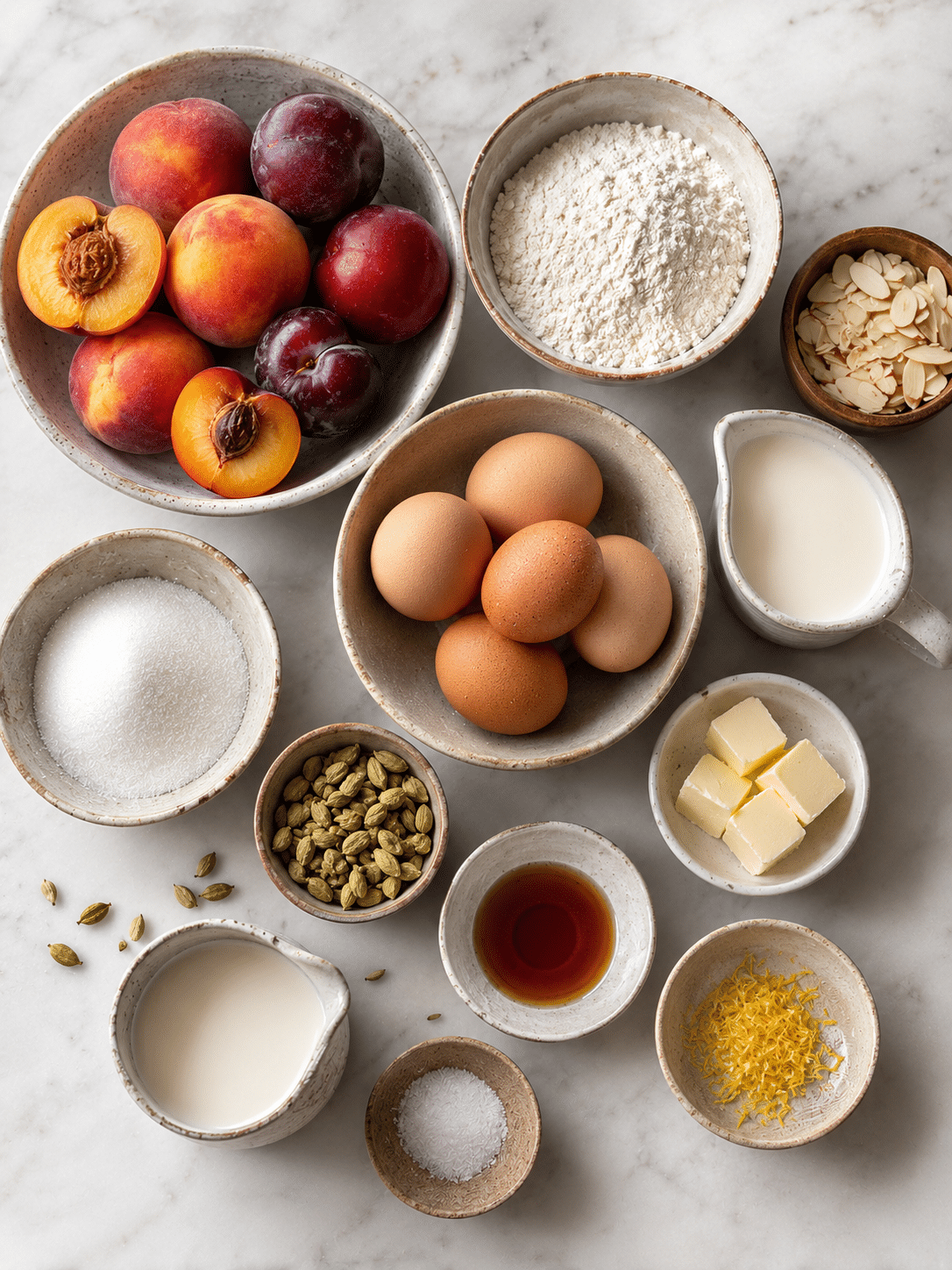 ingredients for Cardamom and Stone Fruit Clafoutis