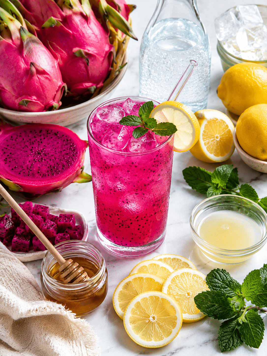 ingredients for Dragon Fruit Lemonade