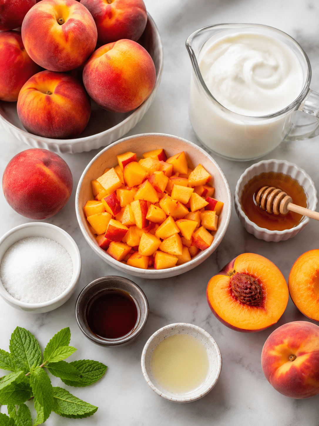 ingredients for Fresh Peach Frozen Yogurt