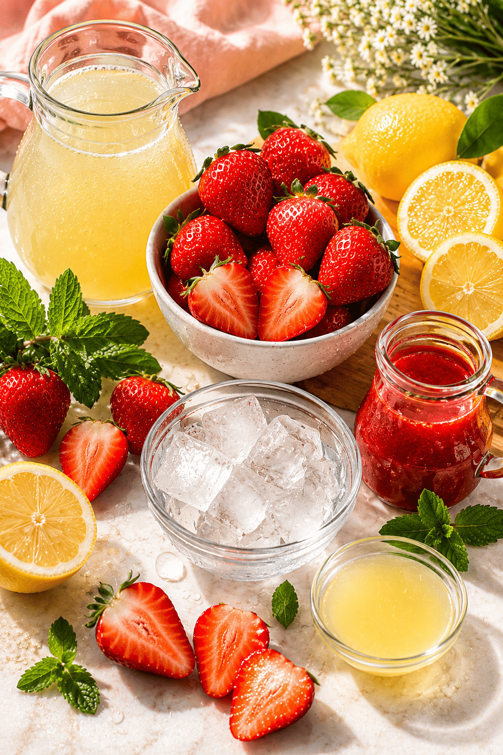 ingredients for Strawberry lemonade mocktail