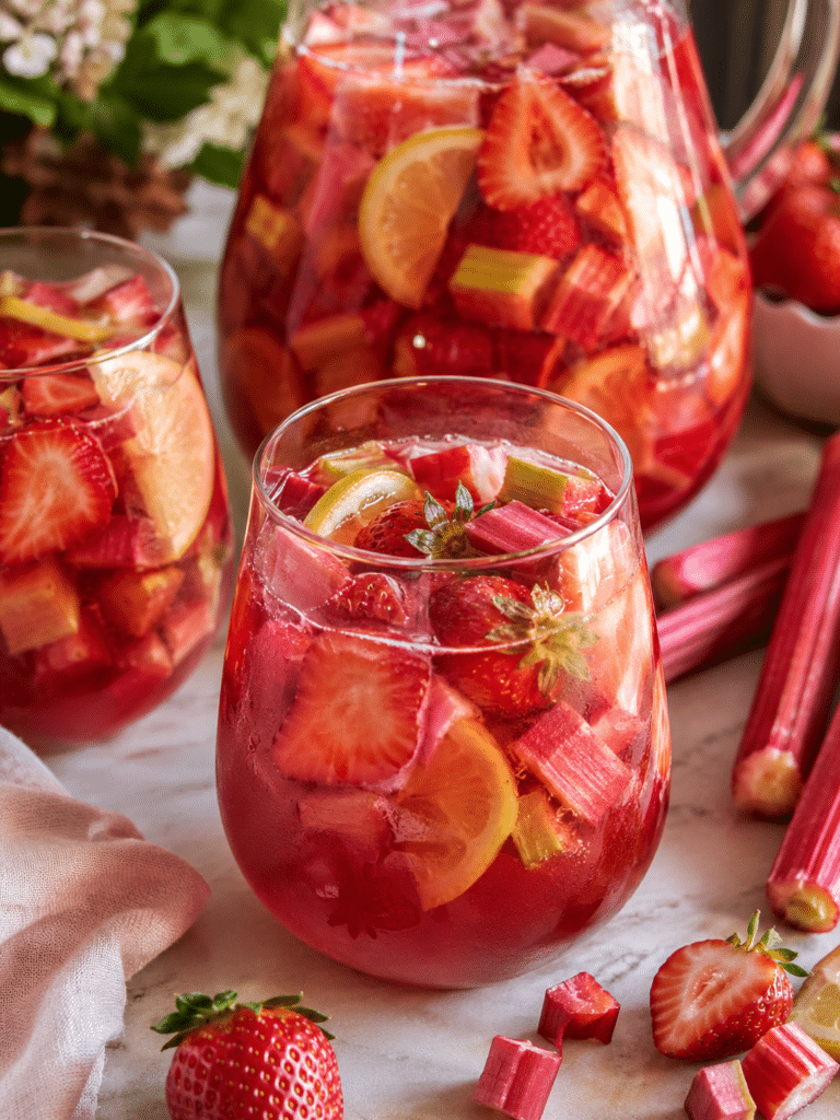Strawberry-Rhubarb Sangria: Simple Zero-Proof Spring Pitcher Drink